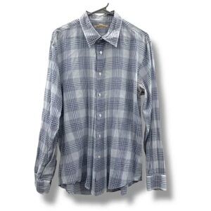 John‎ Varvatos Blue & White Plaid Button Down Long Sleeve Shirt Sz XL